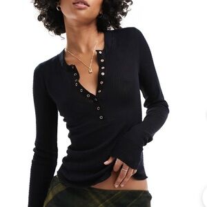 Green Ribbed Long Sleeve Top